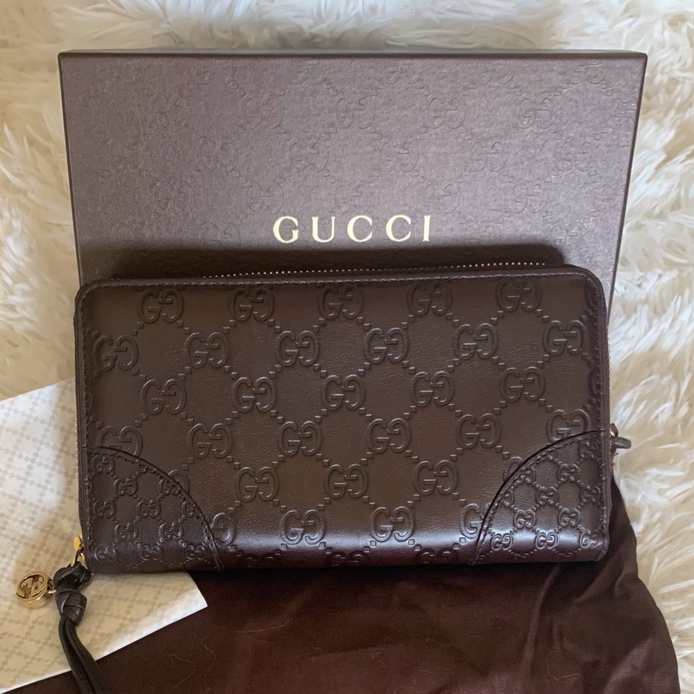 Dark Brown Guccissima Leather Zip-Around Wallet